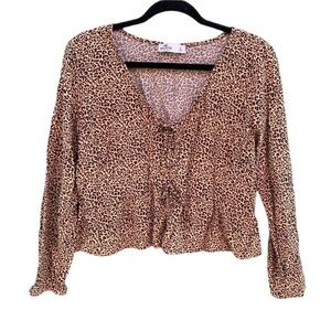 Hollister Leopard Print Ruffle Tie Long Sleeve Top Sz L